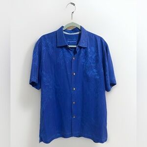 SilkTommy Bahama Tahitian Short Sleeve Sapphire Blue Leaf Pattern Size L